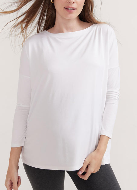 Womens Tanks & Tees, Girlfriend Collective Reset Maternity Long Sleeve Tee  White