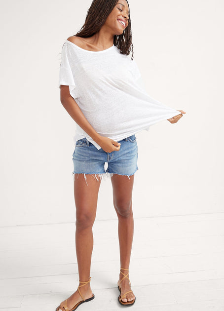 Maya Ripped Hem Denim Maternity Shorts – Baby Couture
