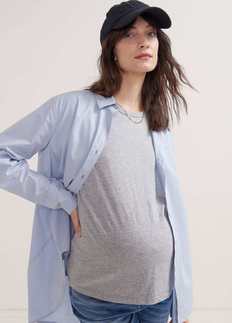 Short Sleeve Linen Button-up Maternity Shirt - Isabel Maternity By