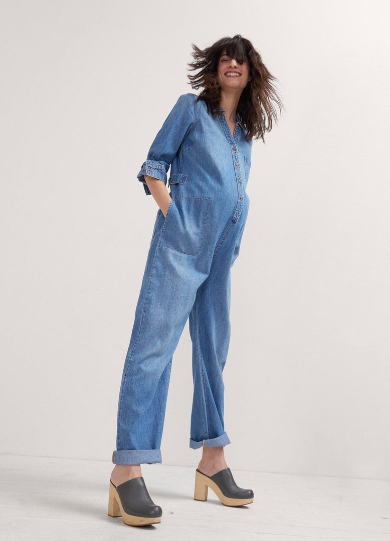 Short Sleeve Buttoned Jumpsuit - White or Denim Blue - Just $4