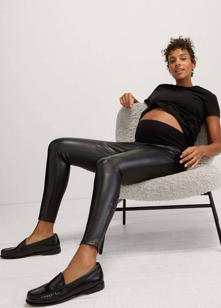 Time And Tru Women's Faux Leather Maternity Leggings Black Size